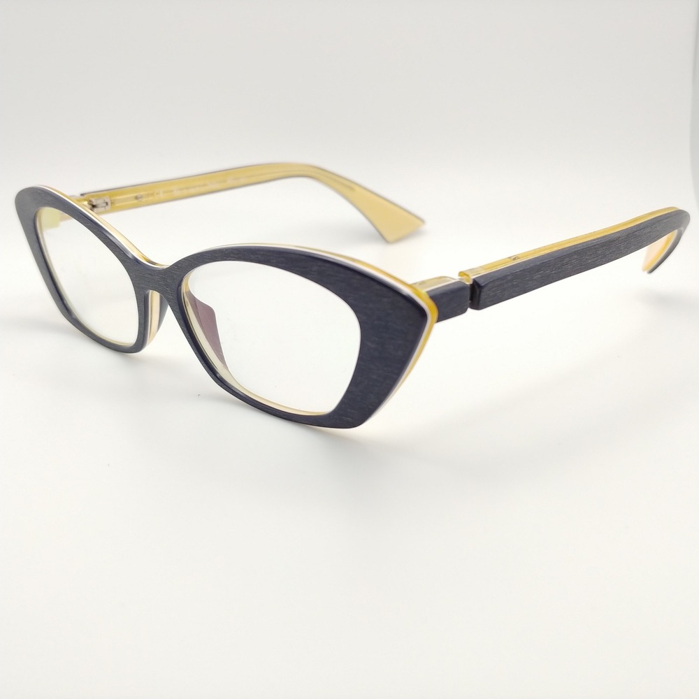 Piero Massaro Eyeglasses Women 50-16-142 Navy Yellow Cat Eye Frames PM461 Italy